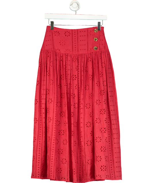 Glamoda Red Broderie Anglaise Midi Skirt UK S