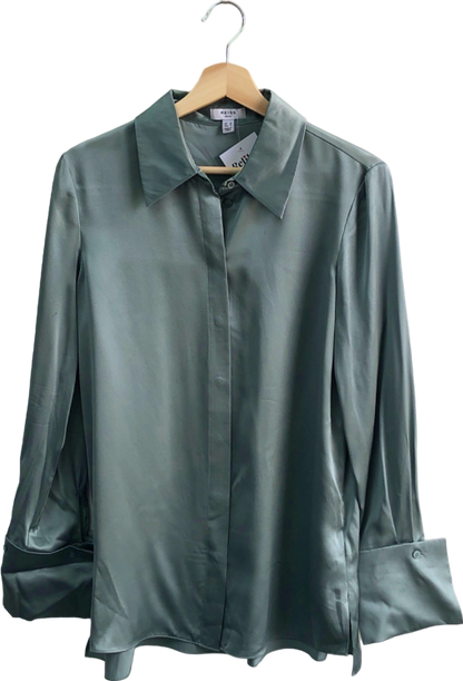 Reiss Green Long Sleeve Silk Blouse UK 10