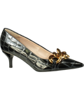 N.21 Black Chunky Chain Embellished Croc Effect Kitten Heels UK 6 EU 39