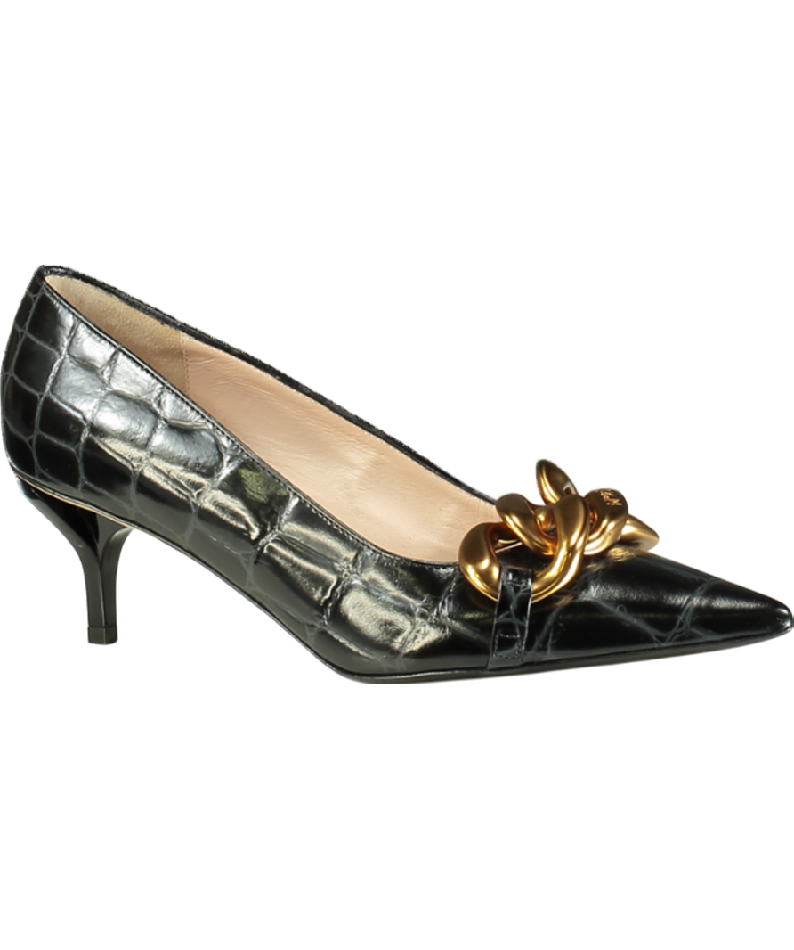 N.21 Black Chunky Chain Embellished Croc Effect Kitten Heels UK 6 EU 39 👠