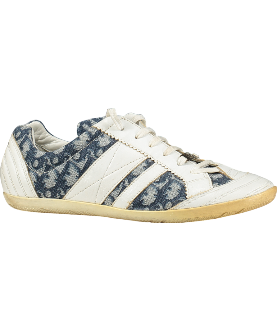 Dior Blue Vintage White Leather /blue Diorissimo Pattern Trainers UK 7 EU 40 👠