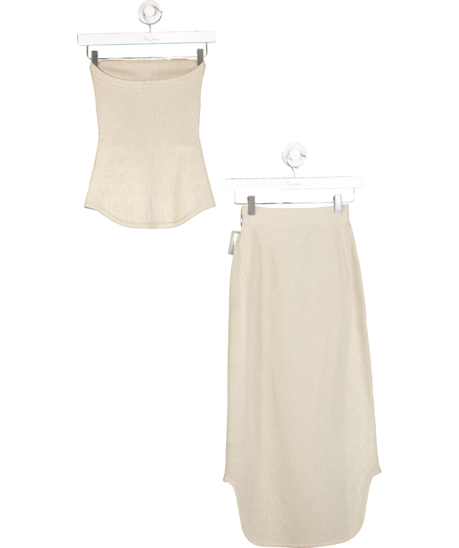 uni qlo Beige Knitted Ribbed Bandeau Top And Skirt Set UK S/M