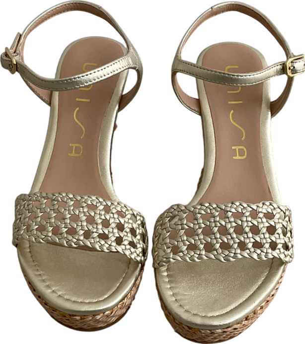 Unisa Metallic Kathy Gold Leather Espadrilles UK 4 EU 37 👠