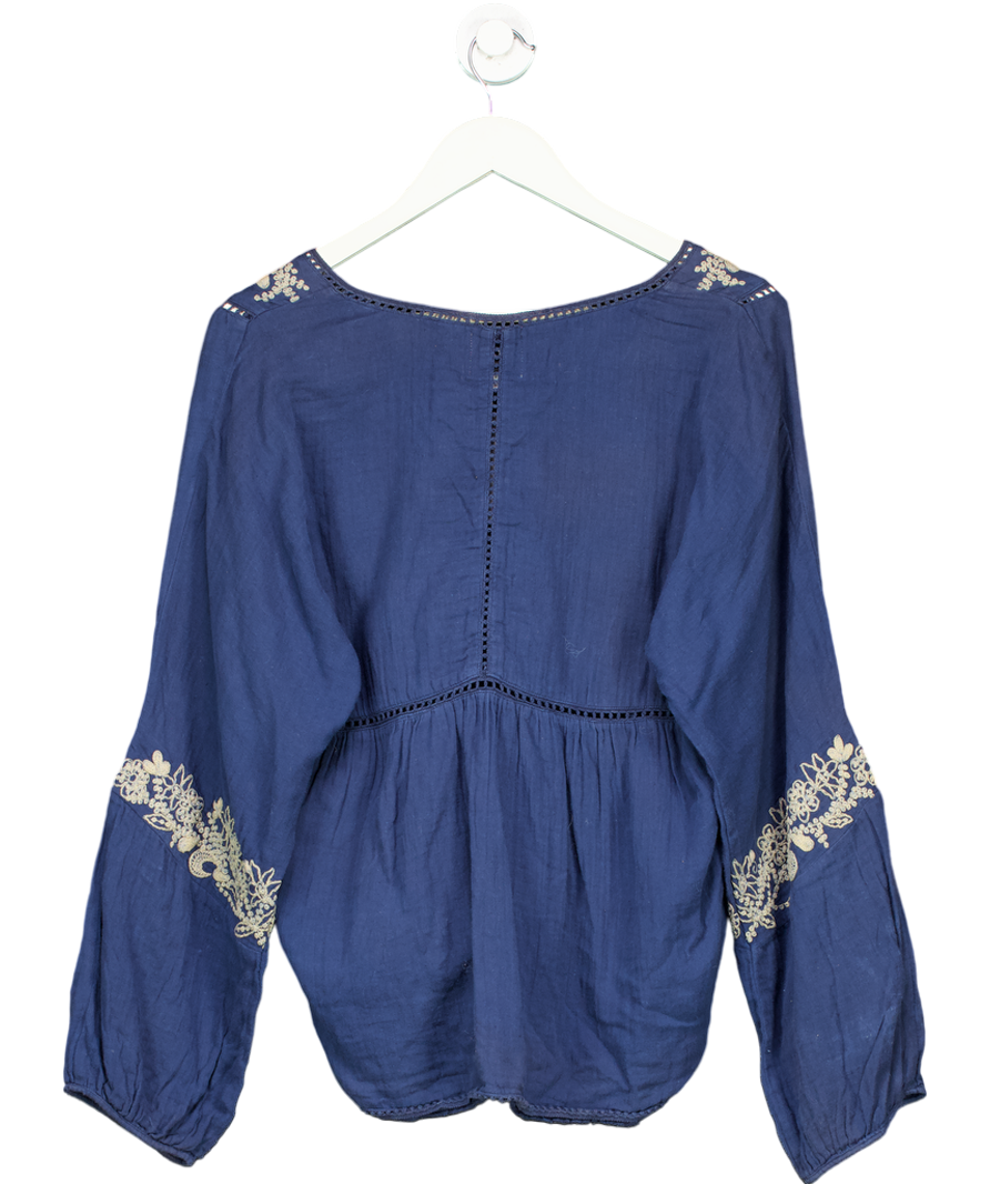 MISA Los Angeles Blue Embroidered Cotton Top UK M