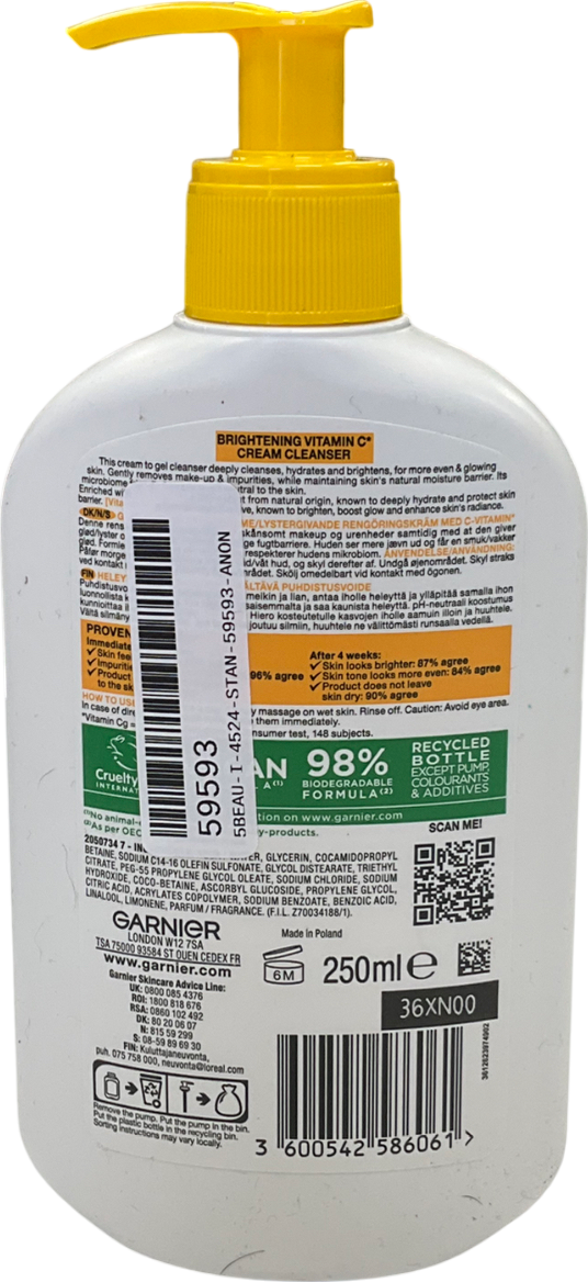 Garnier Vitamin C Brightening Cream Cleanser 250ml