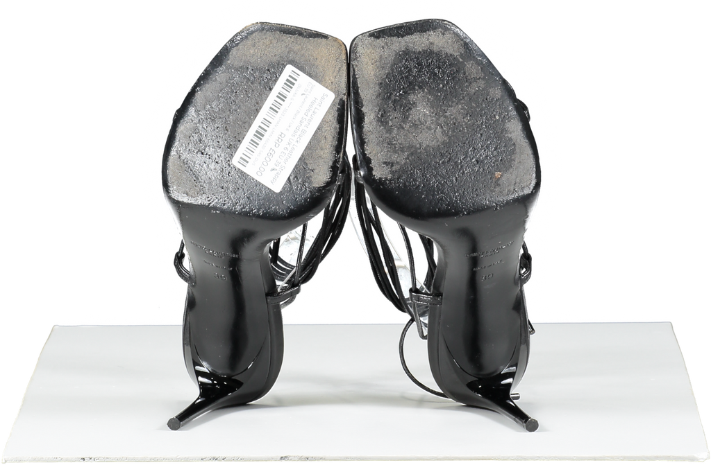 Saint Laurent Black Leather Strappy Heeled Sandals UK 6 EU 39 👠