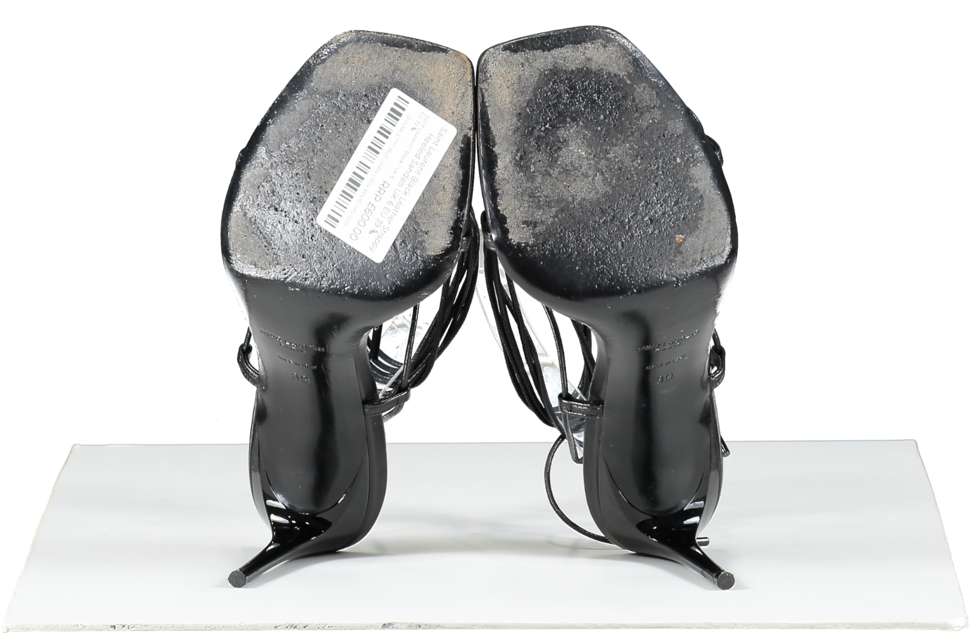 Saint Laurent Black Leather Strappy Heeled Sandals UK 6 EU 39 👠