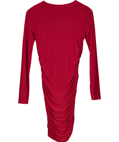 Pink Vanilla Red Long Sleeve Ruched Dress UK 10