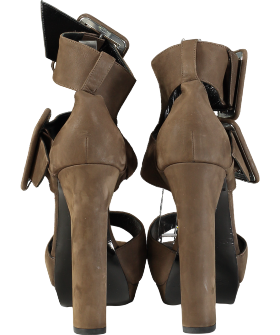 Pierre Hardy Brown Dark Taupe Double Buckle Heeled Sandals UK 8 EU 41 👠