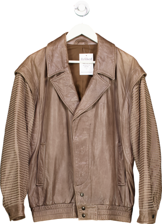 Ted Lapidus Brown Leather Bomber Jacket UK L