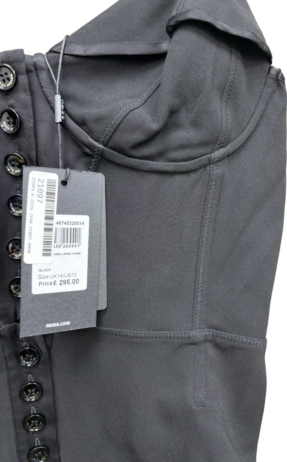 REISS Black Embellished Corset Top UK 14