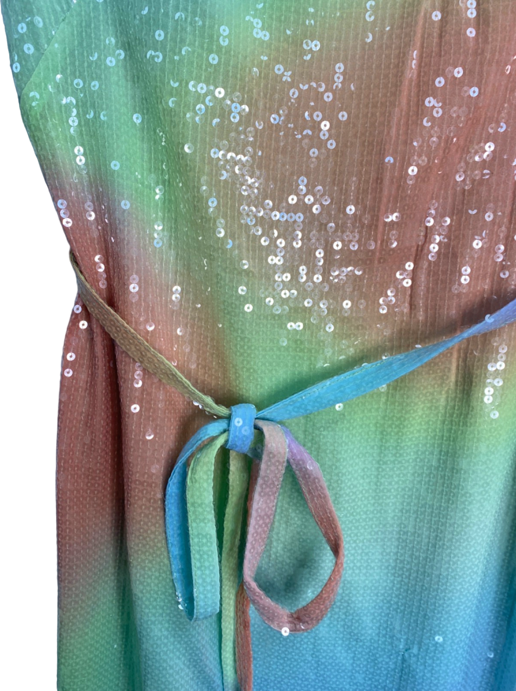 French Connection Blue Mist Multi Coloured Sequinned Midi Skirt UK 12