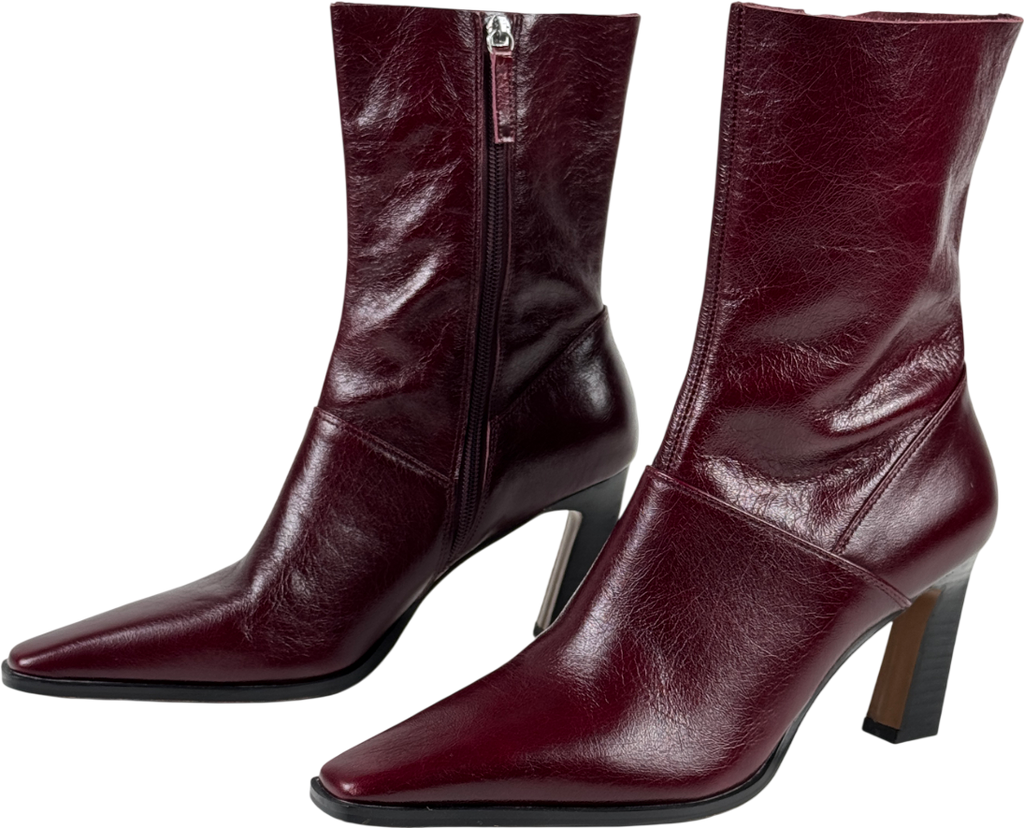 ASOS Estella Leather Chisel Toe Ankle Boots In Burgundy Red UK 7 EU 40 👠