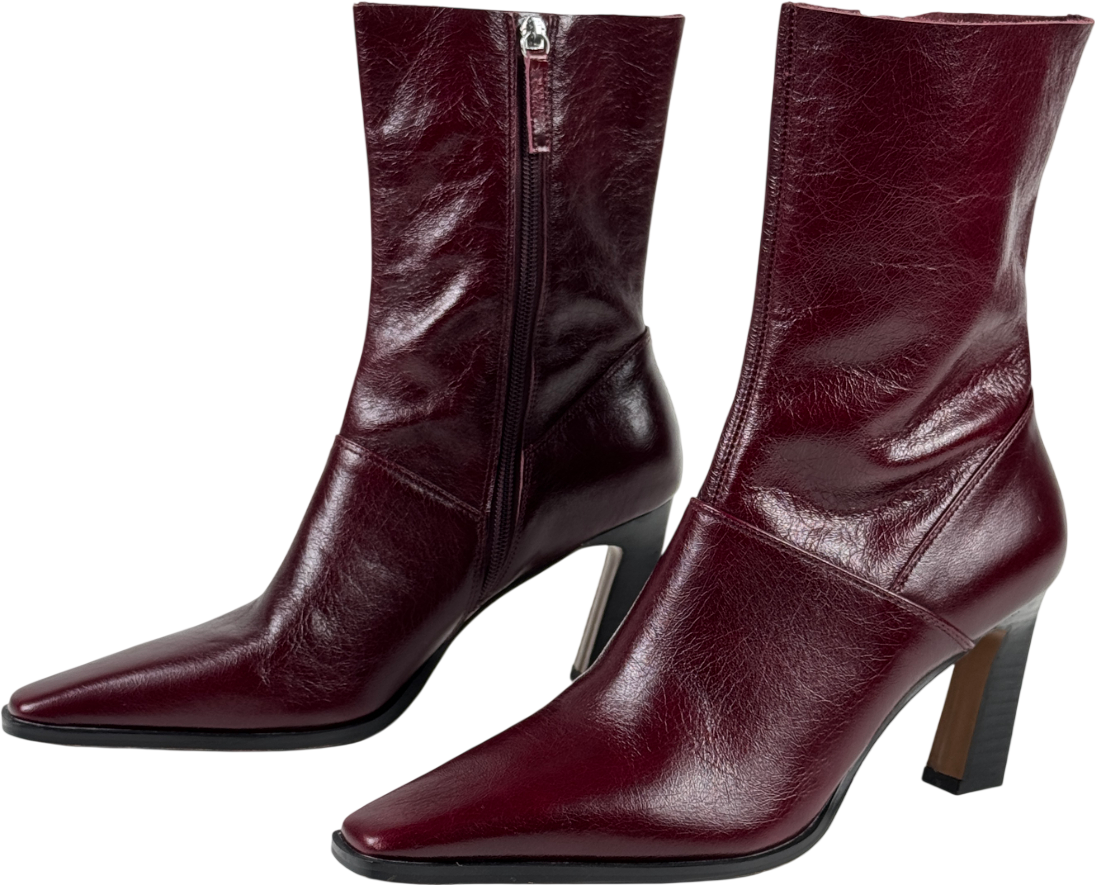 ASOS Estella Leather Chisel Toe Ankle Boots In Burgundy Red UK 7 EU 40 👠