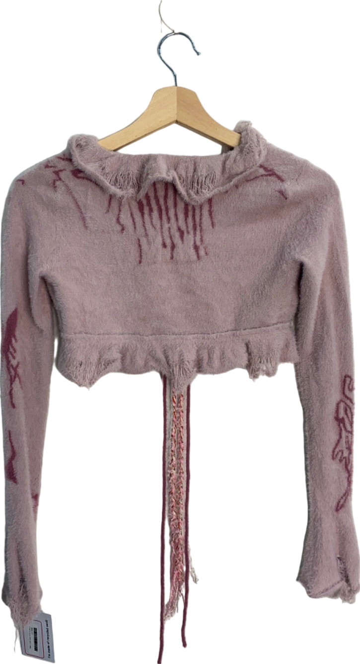 Flower & Bros Market Pink Fuzzy Cropped Cardigan S