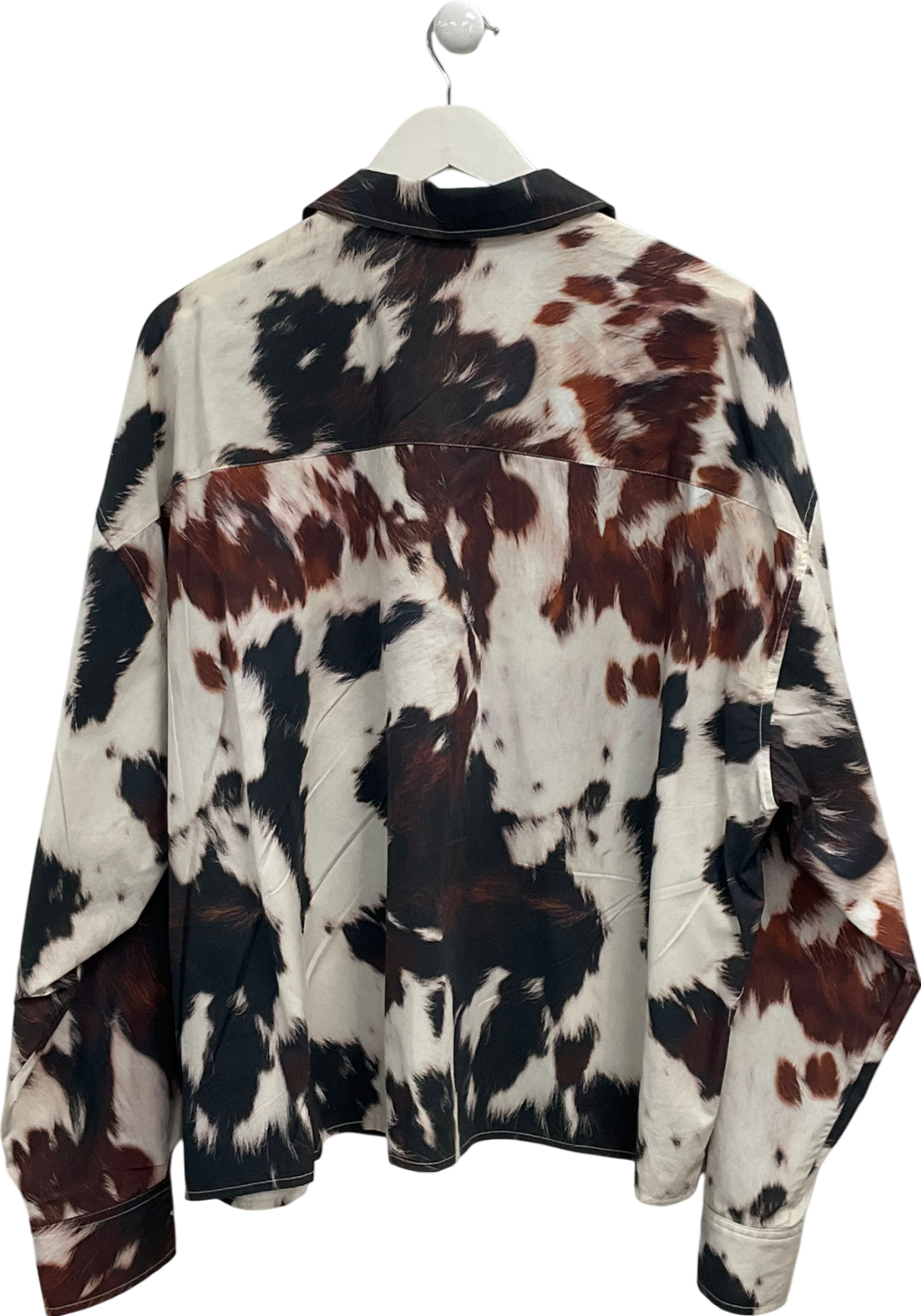 ASOS Cream Oversized Shirt In Cow Print UK XL