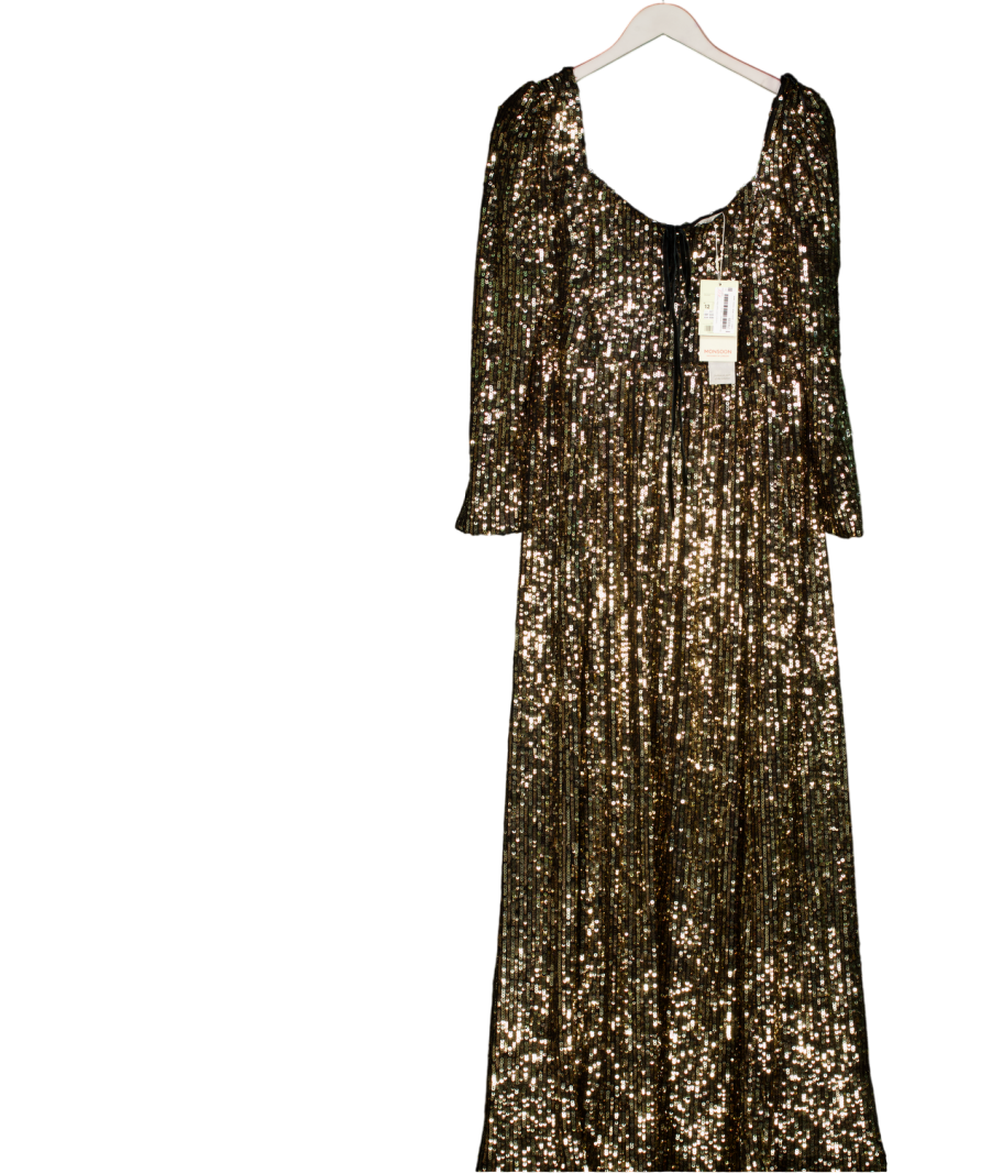 Monsoon Metallic Gold Sequin Long Sleeve Maxi Dress UK 12