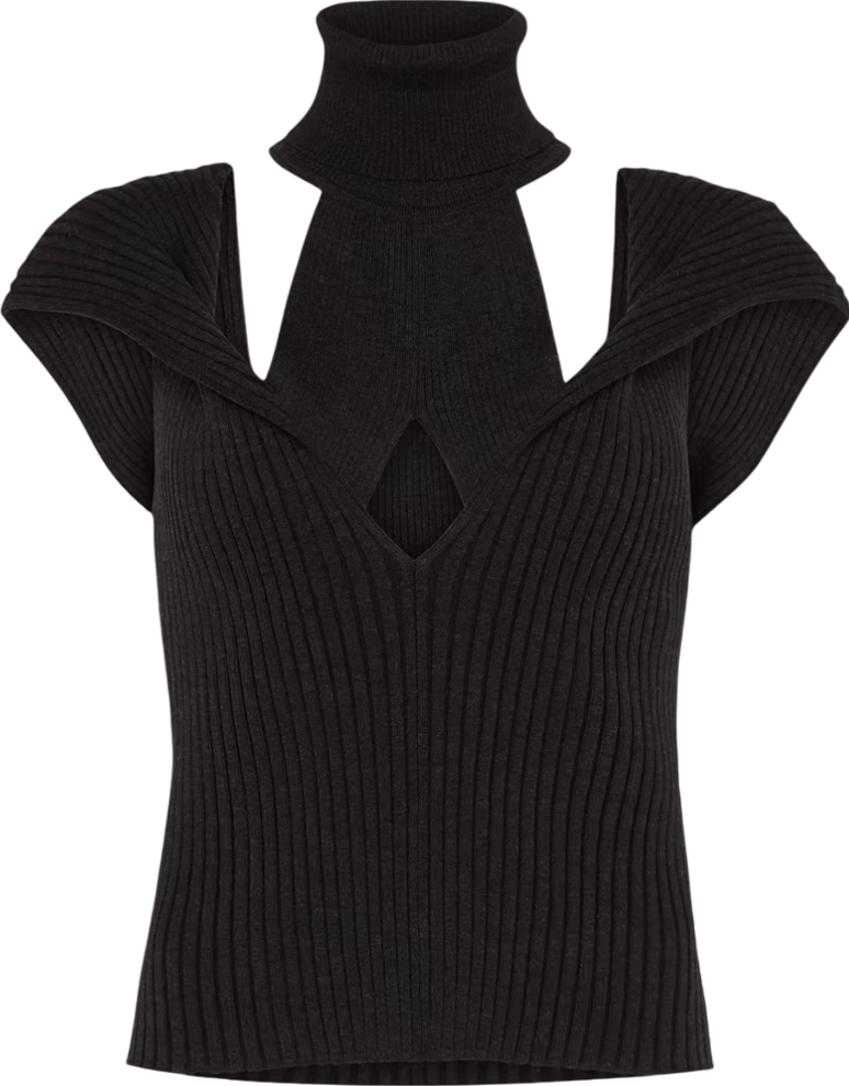 Les Fridays Black Yuma Sleeveless Merino Wool Cutout Turtleneck Top UK S