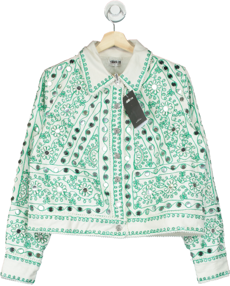 ibBan White Green Embroidered Jacket UK M/L