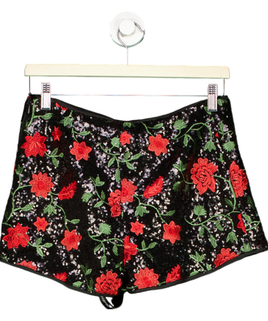 SLA the label Black Rose Sequin Mini Shorts UK XS