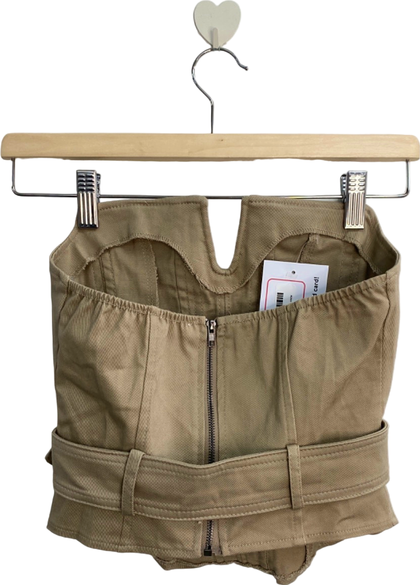 Fashion Nova Beige Buckle Front Bustier Top UK 6