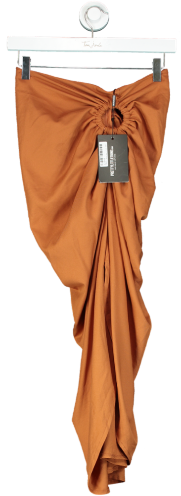 PrettyLittleThing Rust Woven O Ring Cut Out Drape Midi Skirt UK 8