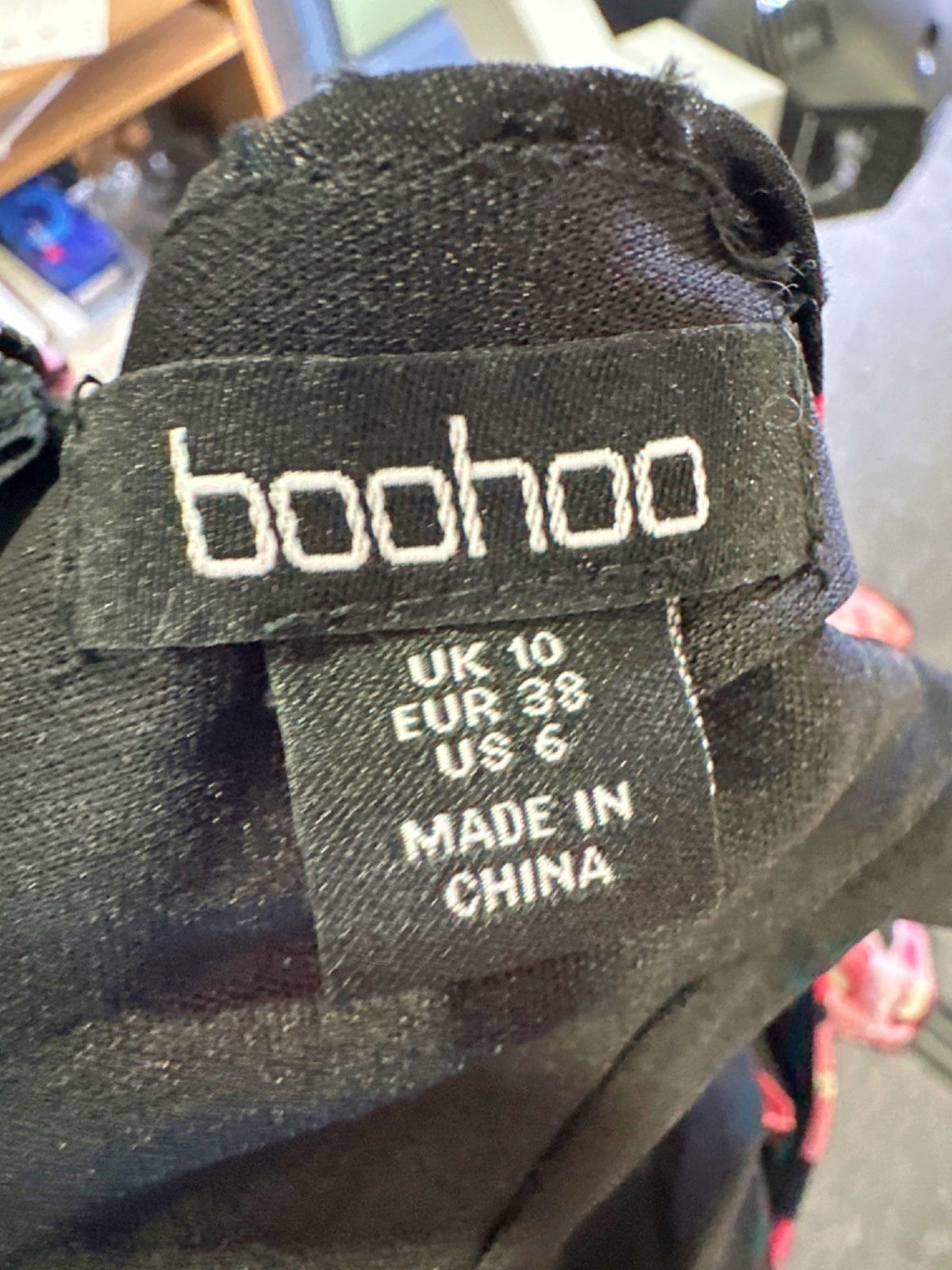 Boohoo Black and Pink Floral Maxi Dress UK 10