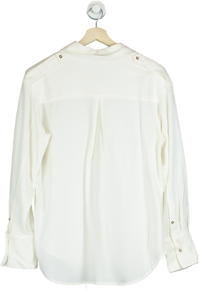 Karen Millen Ivory Premium Viscose Crepe Long Sleeve Collared Shirt UK 10