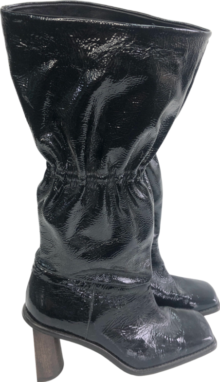Regina Pyo Black Block Heel Patent Leather Boots UK 8 EU 41 👠