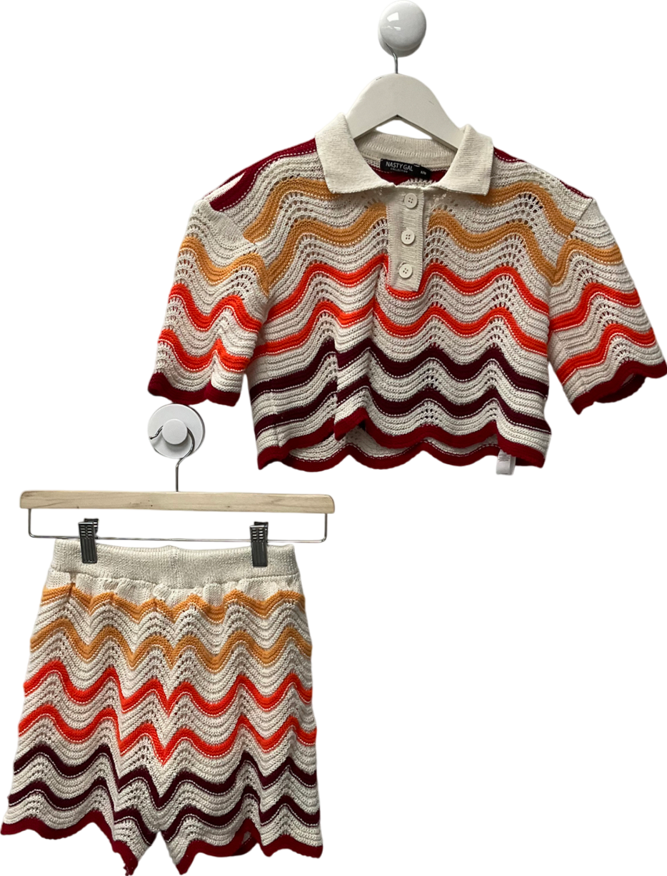 Nasty Gal White Striped Crotchet Top And Shorts Co-ord UK S/M