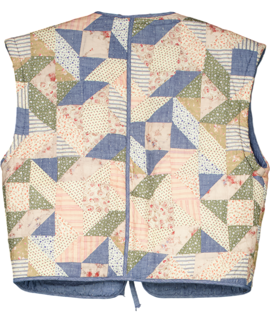Polo Ralph Lauren Blue Reversible Bora Stitching Patchwork Quilted Vest Jacket UK S
