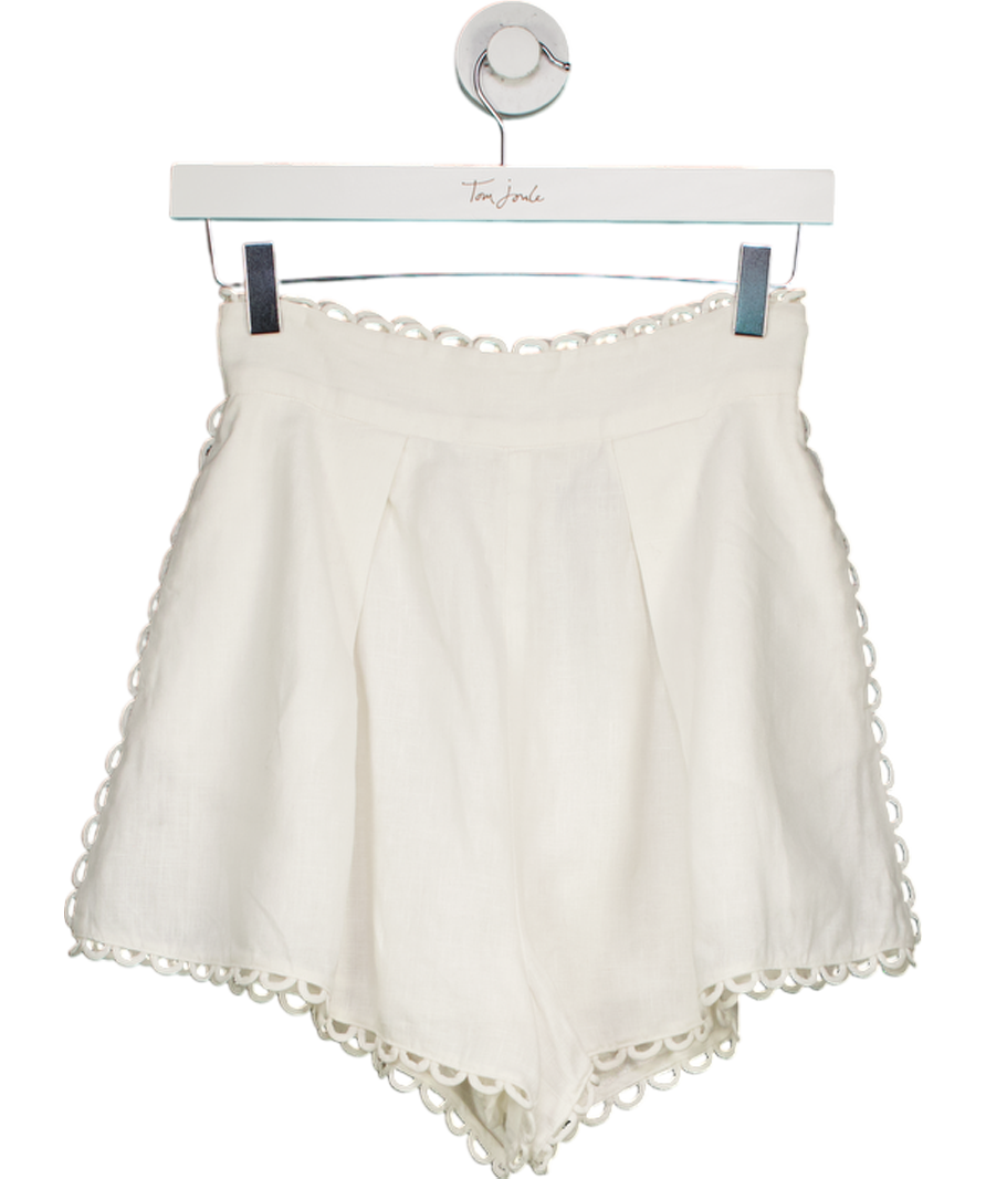 Zimmermann White Scallop Linen Shorts UK 4