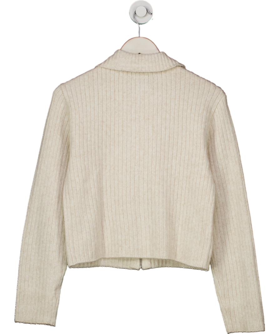V by Very Cream Rib Knit Zip Up Top UK S