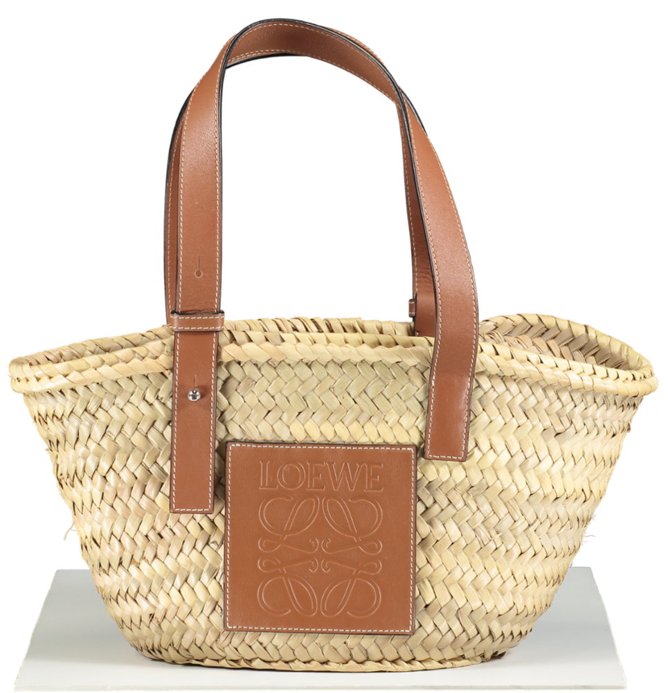 Loewe Beige Puzzle Woven Straw Basket Bag (small)