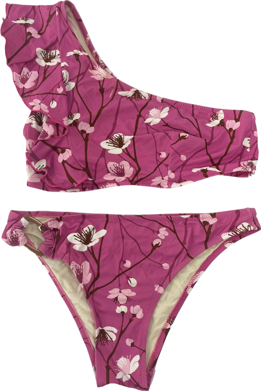 Emmanuela Pink Floral One-Shoulder Bikini UK S