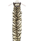 MICHAEL Michael Kors Beige Tiger Print Dress With Leather Buckle Neck Detail UK S