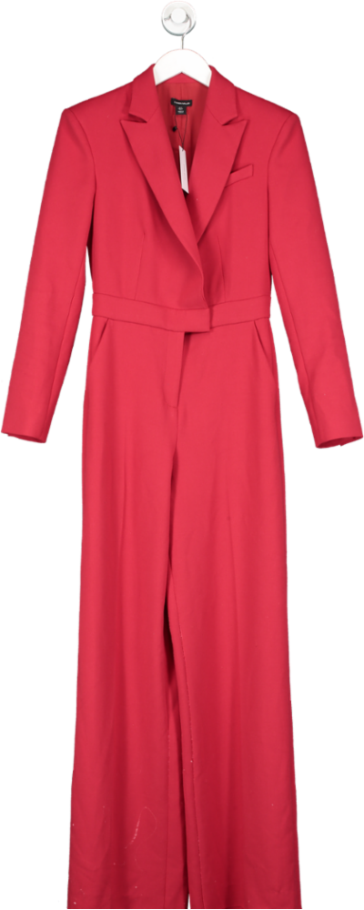 Karen Millen Red Compact Stretch Tailored Long Sleeve Wide Leg Jumpsuit UK 8