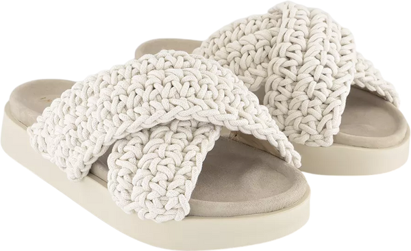 INUIKII Cream Woven Slide Sandals With Soft Leather Footbed. UK 4 EU 37