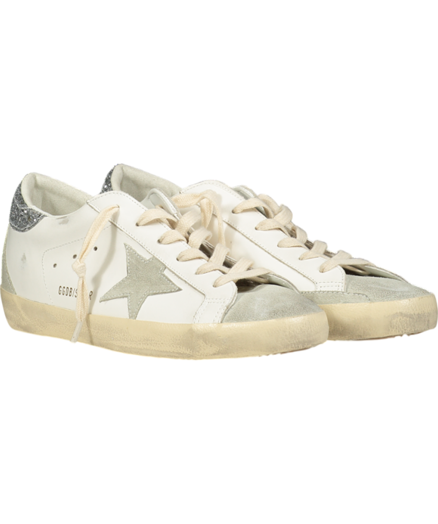 Golden Goose White Super-star With Gray Star And Silver Glitter Heel Tab UK 8 EU 41 👠