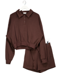 LilySilk 2-piece Chocolate Brown Cotton & Silk Blend  Heirloom '89 Polo Sweatshirt (m) And Shorts Set UK S/M