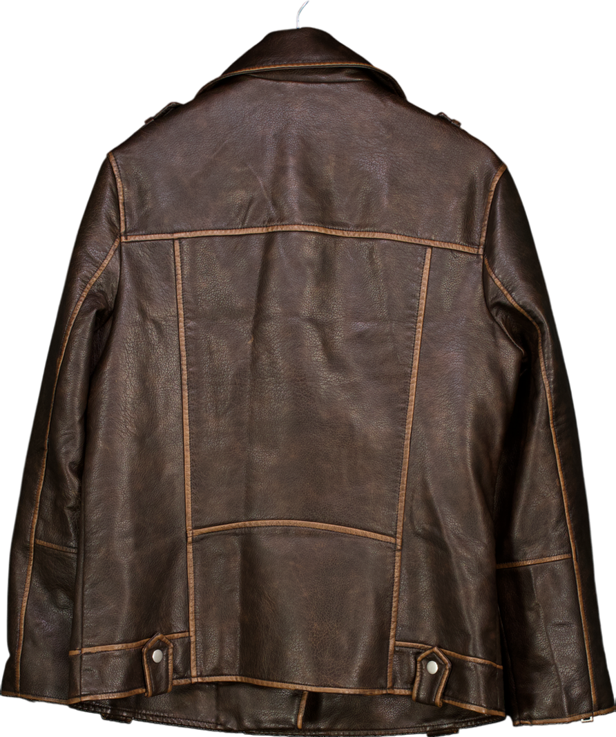 River Island Brown Faux Leather Oversized Biker Jacket UK 10
