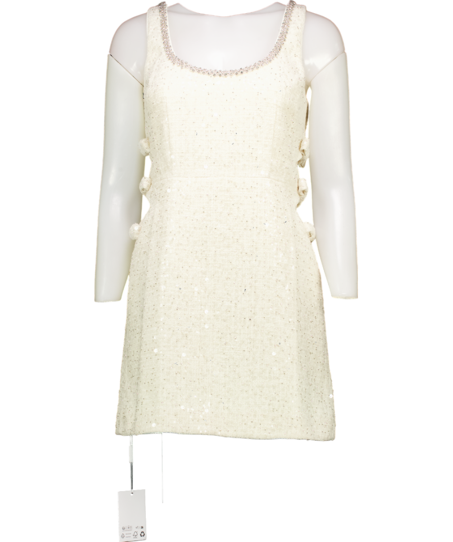 Self-Portrait Cream Boucle Embellished Neck Cut Out Mini Dress UK 10