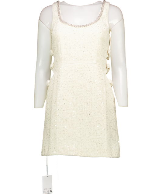 Self-Portrait Cream Boucle Embellished Neck Cut Out Mini Dress UK 10