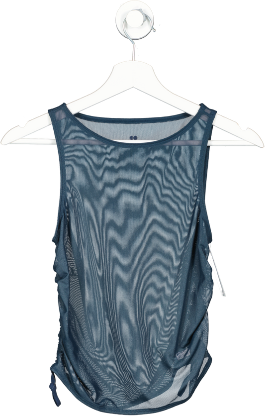 Sweaty Betty Blue Mesh Top With Ruched Side UK XXS