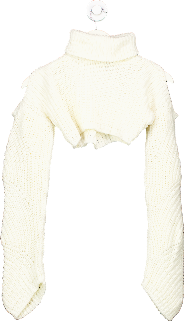 PrettyLittleThing White Cut-Out Knit Sweater UK XS