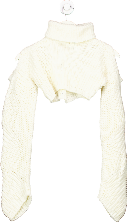 PrettyLittleThing White Cut-Out Knit Sweater UK XS