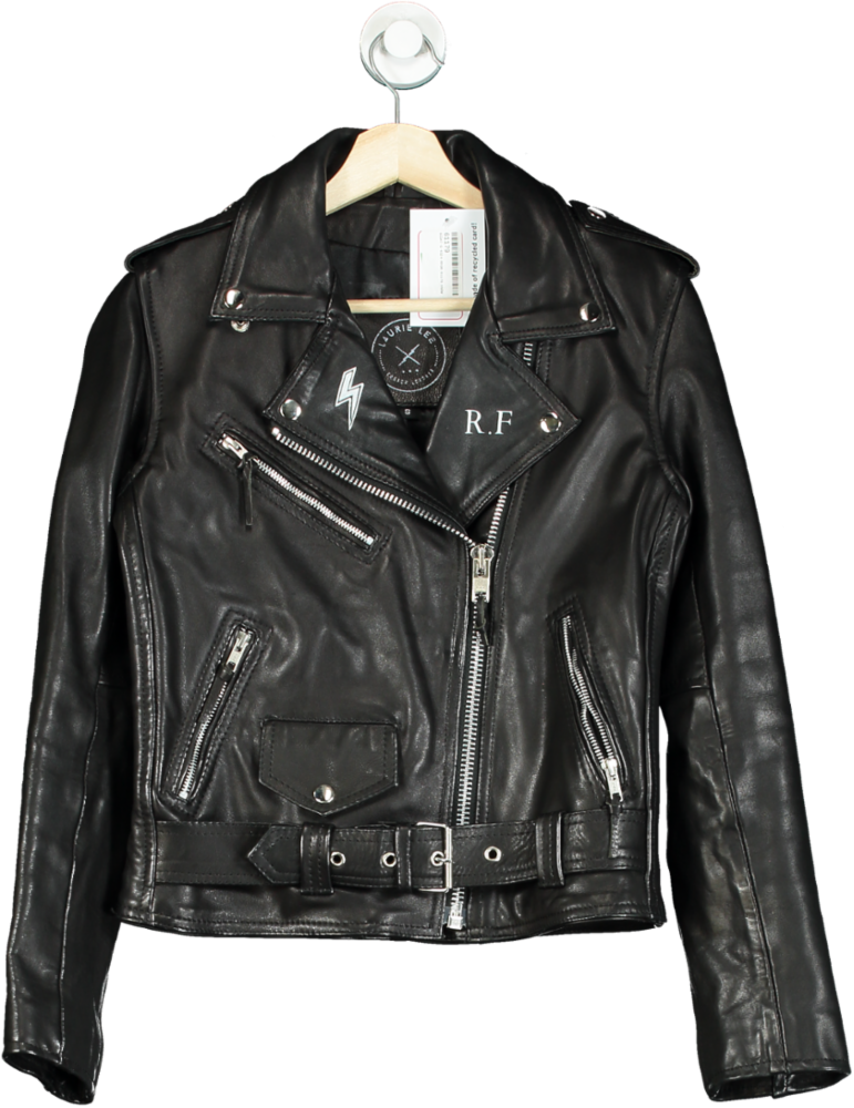 Laurie Lee Black Custom “Cute but Psycho” Leather Biker Jacket UK S