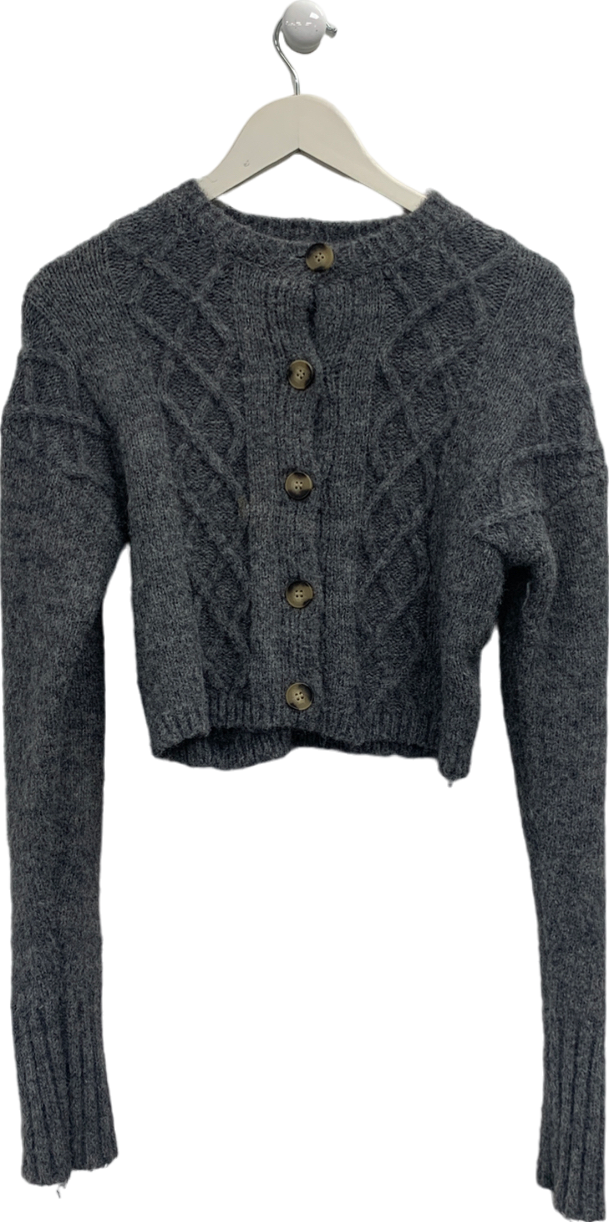 Motelrocks Rigel Cardigan In Cable Knit Grey UK XS