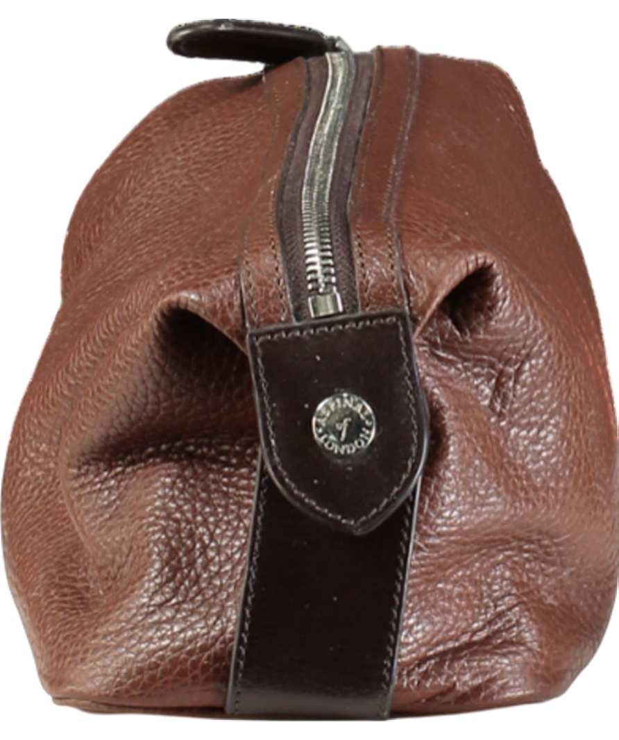 Aspinal Of London Brown Reporter Wash Bag Tobacco Pebble Leather