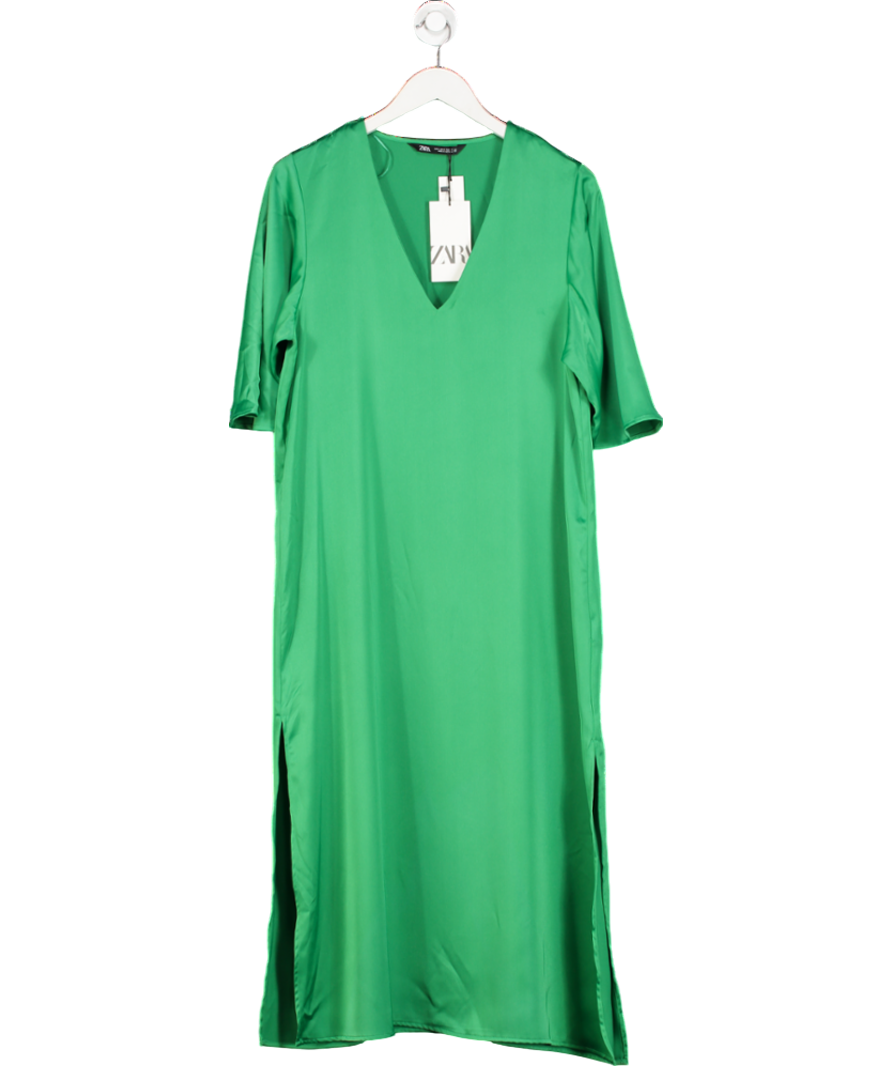 ZARA Green Satin Maxi Dress UK M